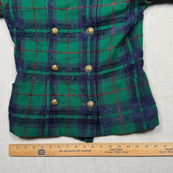 Vintage Guy Laroche Plaid Green Jacket Double Breasted Wool Blend Size 36 - Picture 10 of 12
